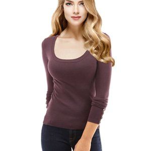 New Pattyboutik Scoop Neck Button Studs Sweater Medium Purple Plum Mauve